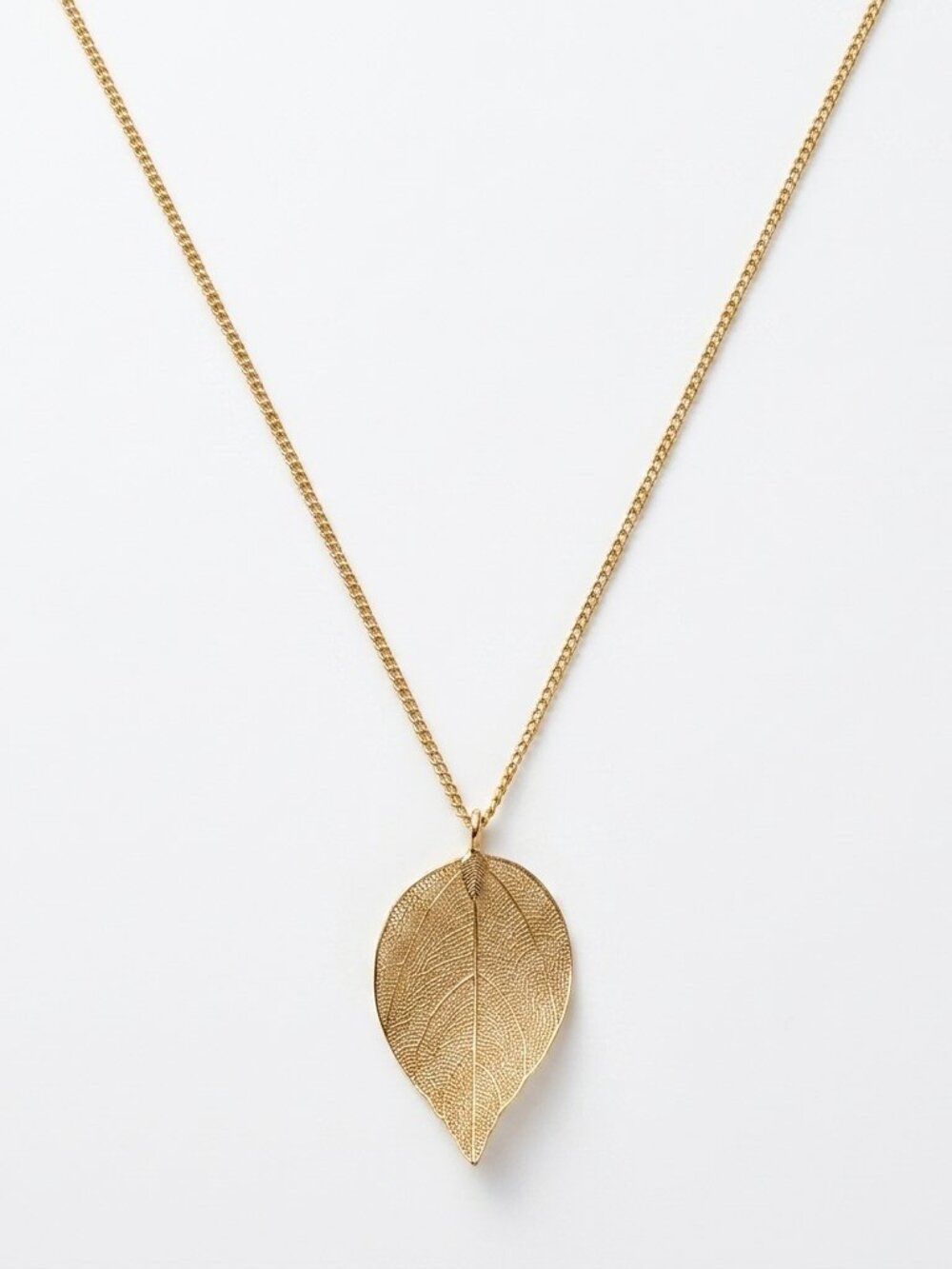 Vintage Gold Leaf Pendant Necklace - Gold